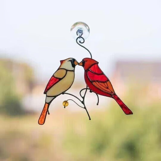 ๐ฅ Pair of Cardinal bird stained ornament