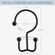 Goowin Shower Curtain Hooks, 12 Pcs Shower Curtain Rings, Durable Rust Proof Black Shower Curtain Hooks, Shower Rings for Curtain, Double Glide Shower Hooks for Shower Curtain Rods, Black