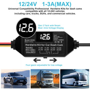 Dash Cam Hardwire Kit USB C, 12V-24V to 5V/3A Adapter Power Cable with Voltage Display, 24/7 Parking Mode, Acc Detection, 4-Level Low Voltage Protection (11.6V/11.9V/12.2V/12.5V)