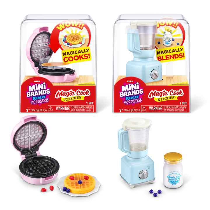 Mini Brands Really Works Magic Cook Kitchen Capsule Series 1 Waffle Maker & Blender Set by ZURU, Capsules of Miniature Real Working Kitchen Appliances, Non-Edible Collectible Toy Mystery Capsule