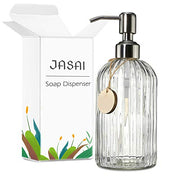 JASAI 18 Oz Clear Glass Soap Dispenser with Rust Proof Stainless Steel Pump | Refillable Liquid Hand soap Dispenser for Bathroom, Premium Kitchen Soap Dispenser (Clear).