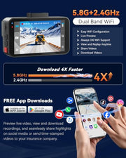 4K+4K Dual Dash Cam Front and Rear, Free 128GB Card, Starlight Night Vision | Dual-Channel Recording, 5.8GHz WiFi, 20MB/s Download Speed, GPS, 3" IPS Screen, Collision Sensor, 24H Parking Mode