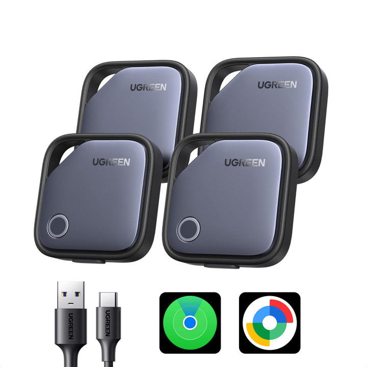 UGREEN Finder Duo Air Tracker Tags 4 Pack (iOS and Android) | Rechargeable Android Tracker Tags Bluetooth Key Finder Compatible with iOS and Android for Keys, Luggage and more