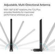 TP-Link AC600 USB WiFi Adapter for Desktop PC - USB Wireless Adapter for PC | WiFi dongle for PC with 2.4GHz, 5GHz High Gain Dual Band 5dBi Antenna, Supports Win11/10/8.1/8/7/XP, Black (Archer T2U Plus)