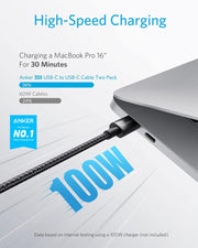 Anker USB C to USB C Cable, 100W Fast Charging Cable (2-Pack, 6 ft, Black) | For iPhone 18 / 17 Series, MacBook Pro 2020, Pixel, and More (Not for Video Output)