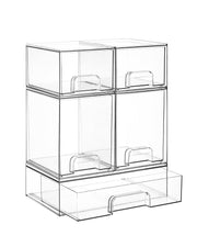 Vtopmart Clear Stackable Storage Drawers Set of 5, Plastic Organizer Bins | Multi-purpose Boxes for Baby Bottle Storage, Ideal for Kichen, Vanity, Bathroom, Undersink, Cabinet, Pantry Organization