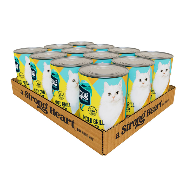 A Strong Heart Adult Cat Pate, Mixed Grill Dinner, 13.2oz Cans, 12pk | Chicken, liver & turkey pate, AAFCO complete & balanced, Made in USA, 12-pack
