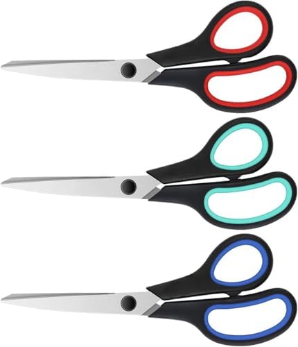 3 Pack 8" Stainless Steel Scissors with Ultra Sharp Blades and Comfort Grip Handles Scissors All Purpose For Office Home School Sewing Crafts