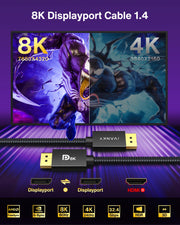 IVANKY VESA Certified 8K DisplayPort Cable 1.4, 6.6ft DP Cable Supports HDR | Display Port Cable, 8K@60Hz, 4K@240Hz, 2K@240Hz, HBR3, 32.4Gbps, HDCP 2.2, FreeSync G-Sync, for Gaming Monitor, Graphics, PC