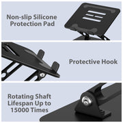 Gogoonike Adjustable Laptop Stand for Desk, Metal Laptop Riser Holder | Portable Desktop Book Stands, Foldable Ventilated Cooling Computer Notebook Stand Compatible with 10-15.6” Laptops, Tablets