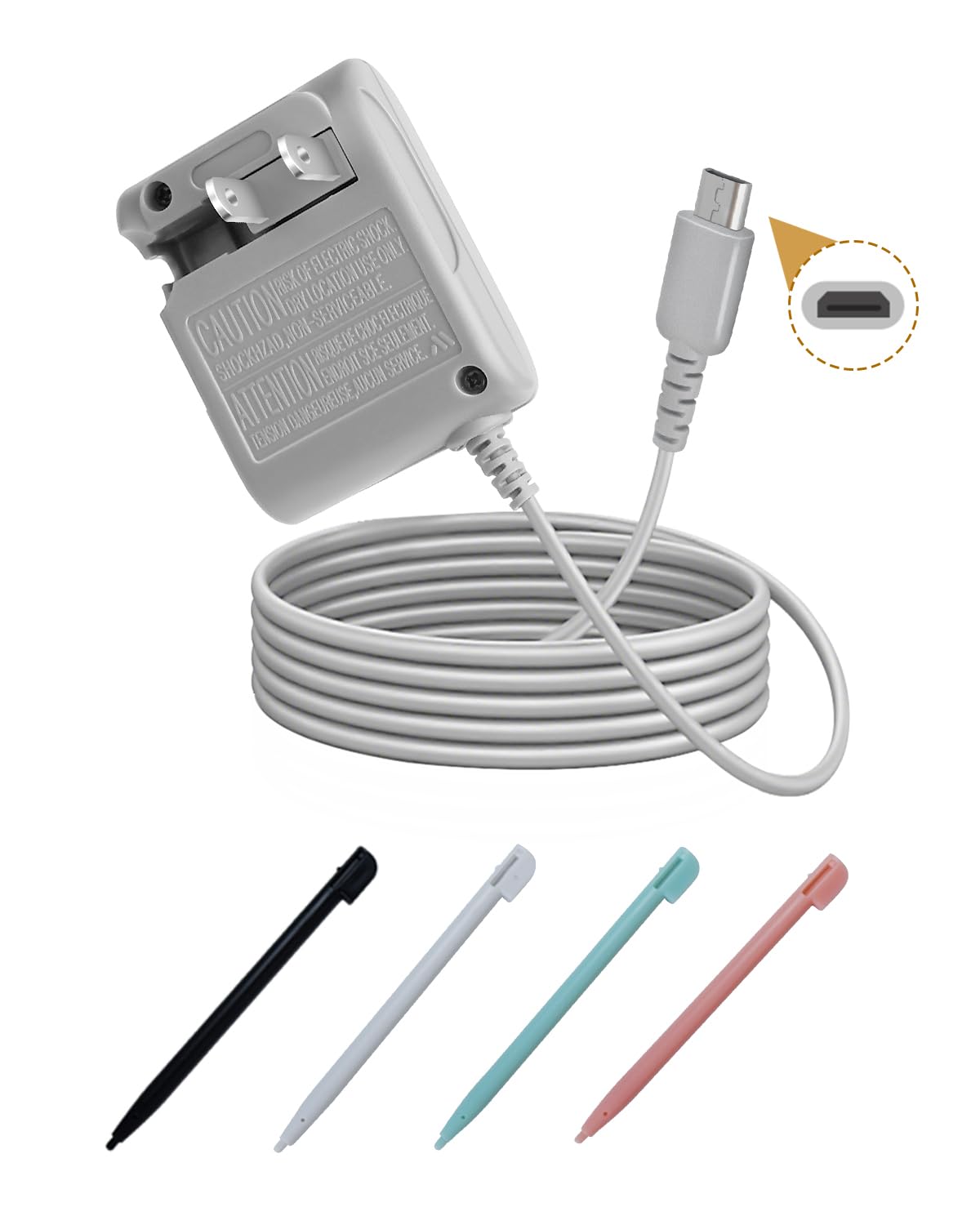 DS Lite Charger Kit Compatible with DS Lite 100-240V Wall Plug Adapter with 4 Stylus Pen for DS Lite