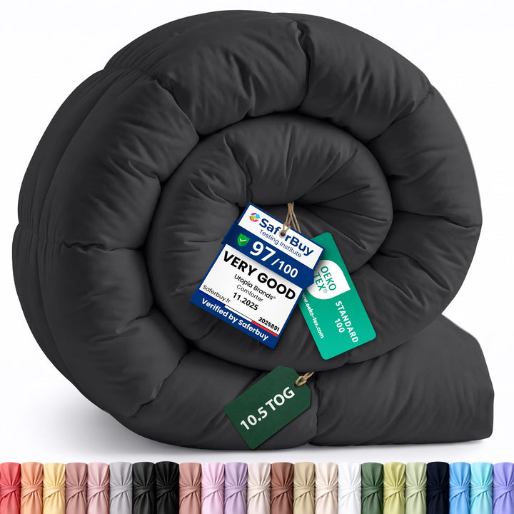 Utopia Bedding Coverless Double Duvet, 10.5 Tog Box Stitched Design, Grey | Soft & Cozy Comforter with Ultra-Soft Touch Microfiber filling, Box Stitch Construction with Corner Tabs, Machine Washable