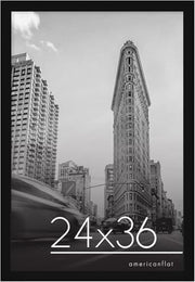 Americanflat 24x36 Poster Frame - Engineered Wood - Black | Polished plexiglass front, hangs vertical or horizontal, sawtooth hangers included, secure turn-tab backing