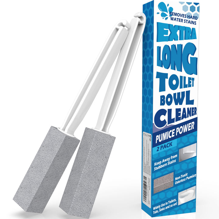 2 Pack Pumice Stone for Toilet Cleaning, Extra Long Handle for Removing Bowl Ring, Pool, Bathroom, Toilet Brush