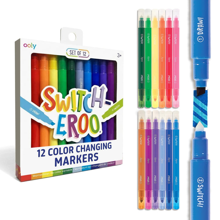 Ooly Switch-Eroo Magic Color Changing Markers, Set of 12 | Ages 3+, Color-Changing Surprise, Dual Tip, Washable, Great for Art, Drawing, and Stationery Sets for Kids and Adults