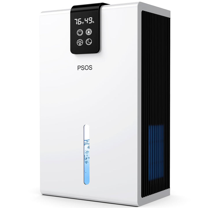 PSOS Dehumidifier, Dehumidifiers for Home, 98 OZ Water Tank, (1000 sq.ft) Quiet Dehumidifier for Basement Bathroom Bedroom with Humidity Display, Auto Shut Off, Relaxing 7 Color Ambient Light(White)