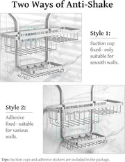 YASONIC Never Rust Shower Caddy Hanging, Aluminum Shower Racks for Inside Shower, 3-Tier Shower Organizer Hanging Over Shower Head with Hooks and Soap Holder, Silver
