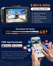 4K+4K Dual Dash Cam Front and Rear, Free 128GB Card, Starlight Night Vision | Dual-Channel Recording, 5.8GHz WiFi, 20MB/s Download Speed, GPS, 3" IPS Screen, Collision Sensor, 24H Parking Mode