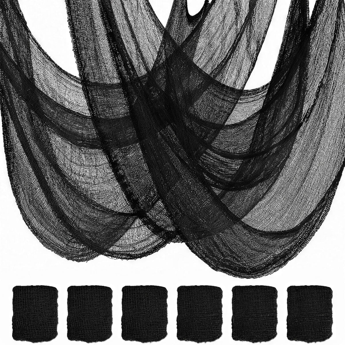 6-Pack Halloween Creepy Cloth - 30x72 Inch Black Halloween Gauze Spooky Fabric Cloth for Outdoor Decorations 6 Black