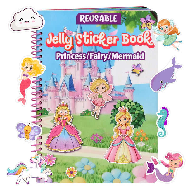 Cosomia Jelly Sticker Book for Kids 3-5, Reusable Sticker Book for Toddlers | Waterproof Easy to Clean Road Trip Activities, Easter Basket Stuffers & Travel Essentials (Princess)