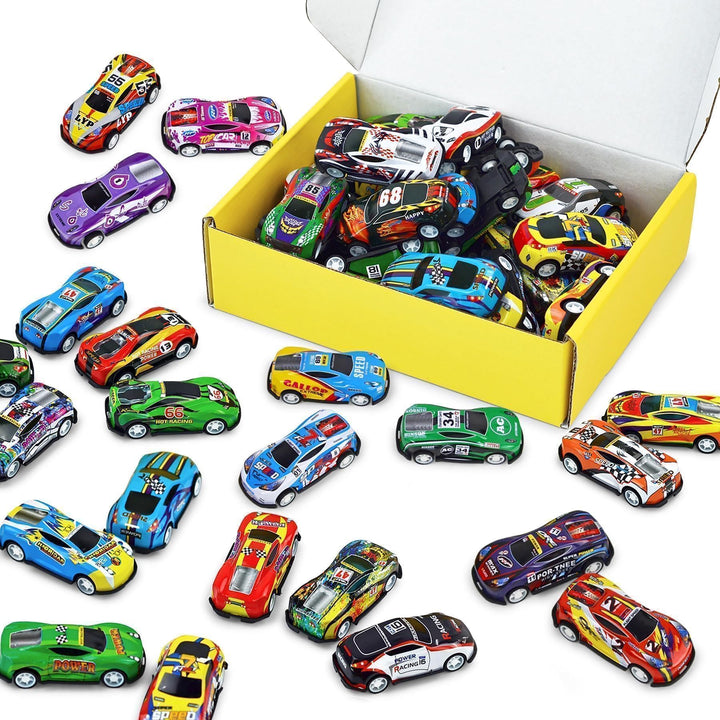 Vileafy 30 Toy Cars for Kids, Mini Race Car Party Favors & Classroom Prizes | Bulk Pull Back Small Cars for Treasure Boxes, Goodie Bag Stuffers, Boys and Girls Ages 4-8， Durable & Assorted Styles