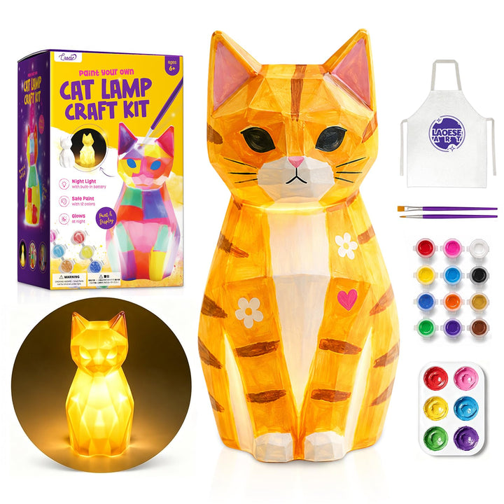 Paint Your Own Cat Lamp Kit, Crafts for Kids Ages 6-12, Gifts for Girls Boy | Cat painting kit with 3D night light, Fun kids activities, Birthday Christmas Halloween gifts for kids ages 6 7 8 9 10 11 12+