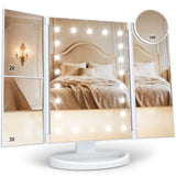 HUONUL 2X/3X/10X Magnifying Vanity Mirror with Light, Trifold Makeup Mirror | Touch Dimming, Dual Power, Clear View for Makeup, Skincare. Dorm Room Essentials. Birthday Gifts for Women, Mom, Wife, Girls