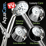 AquaCare 8-mode High Pressure Handheld Shower Head with 2-mode Power Wash | Stay Clean Nozzles, Dual Power Wash for Tub, Tile & Pets, Long 6 ft. Stainless Steel Hose, Wall & Overhead Brackets / Chrome