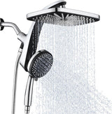 Rain Shower Head with Handheld Showerhead, Chrome 1.8GPM 460311 | 12" High Pressure Rainfall Shower Heads, 9 Sprays Handheld Showerheads, Magnetic Docking, Power Jets, 59" Shower Hose