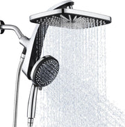 Rain Shower Head with Handheld Showerhead, Chrome 1.8GPM 460311 | 12" High Pressure Rainfall Shower Heads, 9 Sprays Handheld Showerheads, Magnetic Docking, Power Jets, 59" Shower Hose