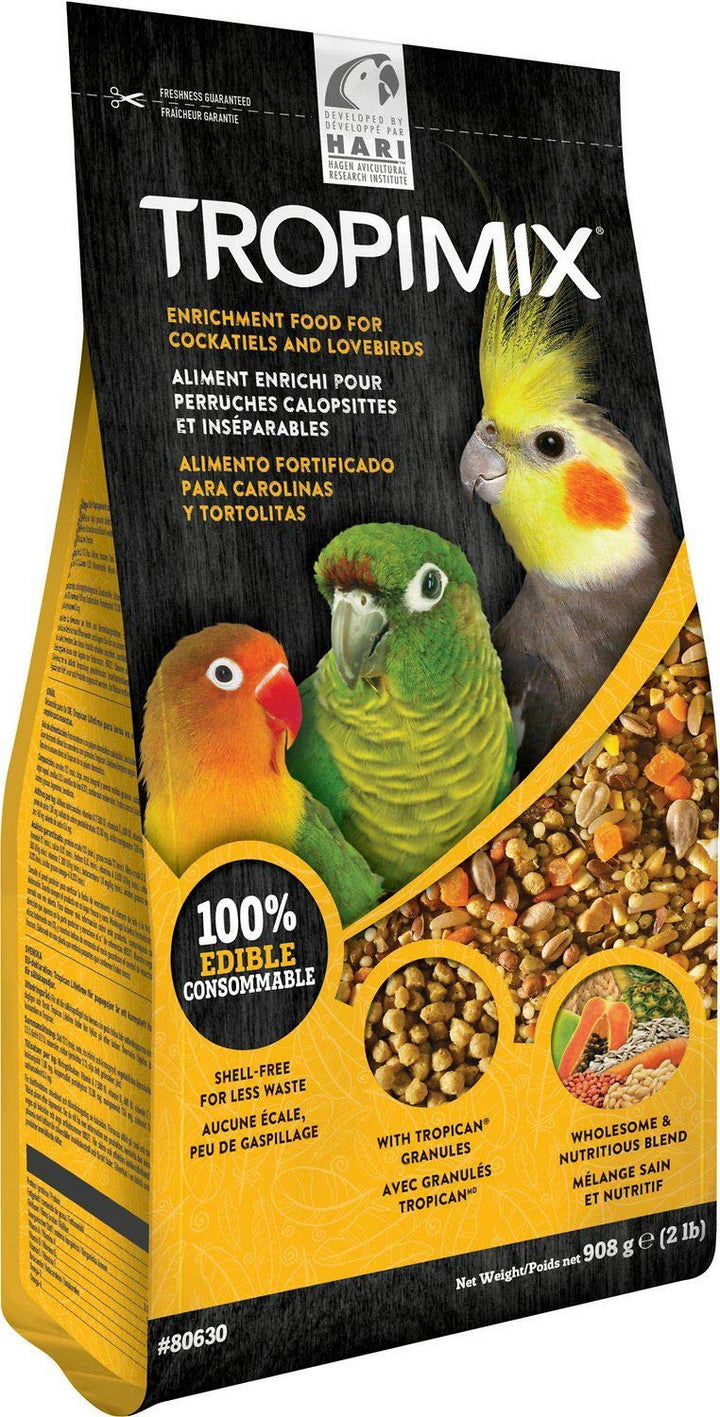 Hari Hagen Tropimix Enrichment Food for Cockatiels & Lovebirds, 2 lb. | HARI Parrot Food with Seeds, Fruit, Nuts, Vegetables, Grains, and Legumes