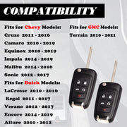 MechanMagic Flip Key Fob Replacement Fits for Chevy Equinox Camaro 2010-2019 Cruze Malibu Impala Sonic GMC Terrain Buick Lacrosse Regal Verano Encore Keyless Entry Remote Control 2 Sets