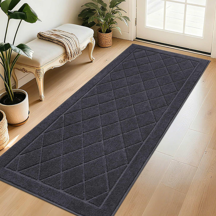 BEQHAUSE Dirt Trapper Door Mat 32" x 72", Doormat Non-Slip, Dark Grey | Entryway Rugs Washable, Dog Door Mat Stain Resistant and Absorbent Welcome Floor Mat for Front Back Door, Mud Wet Shoes&Paws