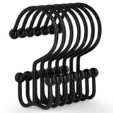Goowin Shower Curtain Hooks, 12 Pcs Shower Curtain Rings, Durable Rust Proof Black Shower Curtain Hooks, Shower Rings for Curtain, Double Glide Shower Hooks for Shower Curtain Rods, Black