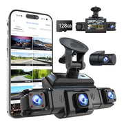 360 View 4 Channel Dash Cam Front and Rear Left Right Inside Camera for Cars, GPS and 5G Band WiFi, Night Vision, 160 Wide Angle, WDR, 24H Parking Mode, Supercapacitor, Included 128GB Card