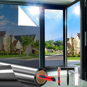 Upgraded One Way Window Privacy Film Sun Heat Blocking, 17.5" x 78.7" | Reflective Mirror Window Tint for Home Glass Windows Cover See Out Not In, Static Cling, Anti-UV, Anti-Glare, Black-Silver