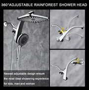 Rain Shower Head with Handheld Showerhead, Chrome 1.8GPM 460311 | 12" High Pressure Rainfall Shower Heads, 9 Sprays Handheld Showerheads, Magnetic Docking, Power Jets, 59" Shower Hose