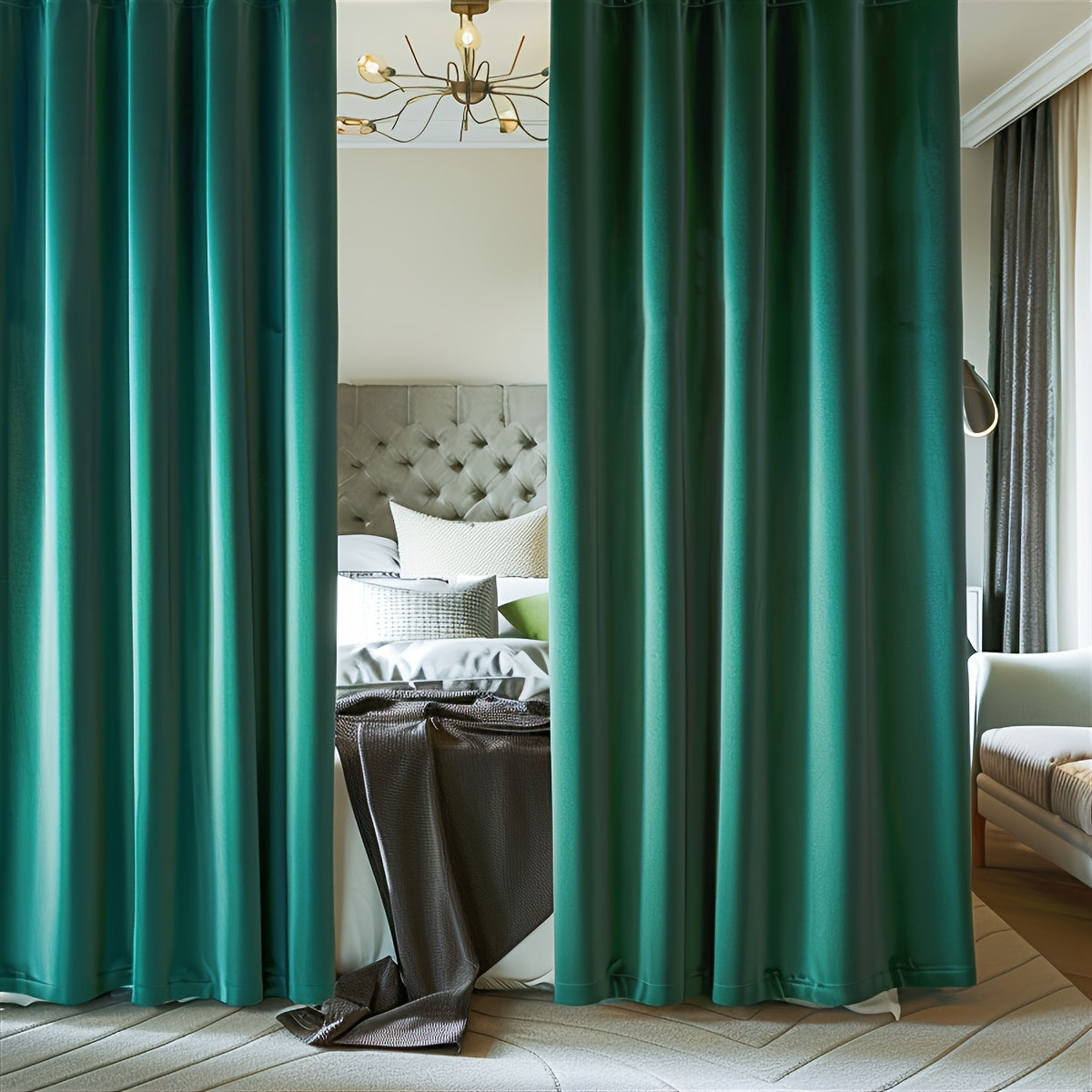 2 Panels\u002F Set Luxury Velvet Partition Curtains for Privacy, Room Divider Curtain Rod Pocket Curtains Office Home Decor