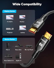 Highwings Long HDMI Cable 20 FT, 10K 8K Ultra HD High Speed 2.1 HDMI 48Gbps | Braided HDMI Cord-4K@120Hz 8K@60Hz, DTS:X, HDCP 2.2&2.3,eARC, HDR 10 Compatible with DVD Player/PS5/HDTV/Blu-ray