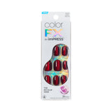 Kiss colorFX by Impress Press On Nails, Hidden Gem, 30 No Glue Peel and Stick Nails Kit with IMPROVED Adhesive, Red Short Oval Chrome Effect, Includes Prep Pad, Manicure Stick & Mini File