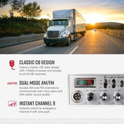 Cobra 29 LTD Classic AM/FM Professional CB Radio - Easy to Operate, Emergency Radio, Instant Channel 9, 4-Watt Output, Full 40 Channels, Adjustable Receiver and SWR Calibration, Black