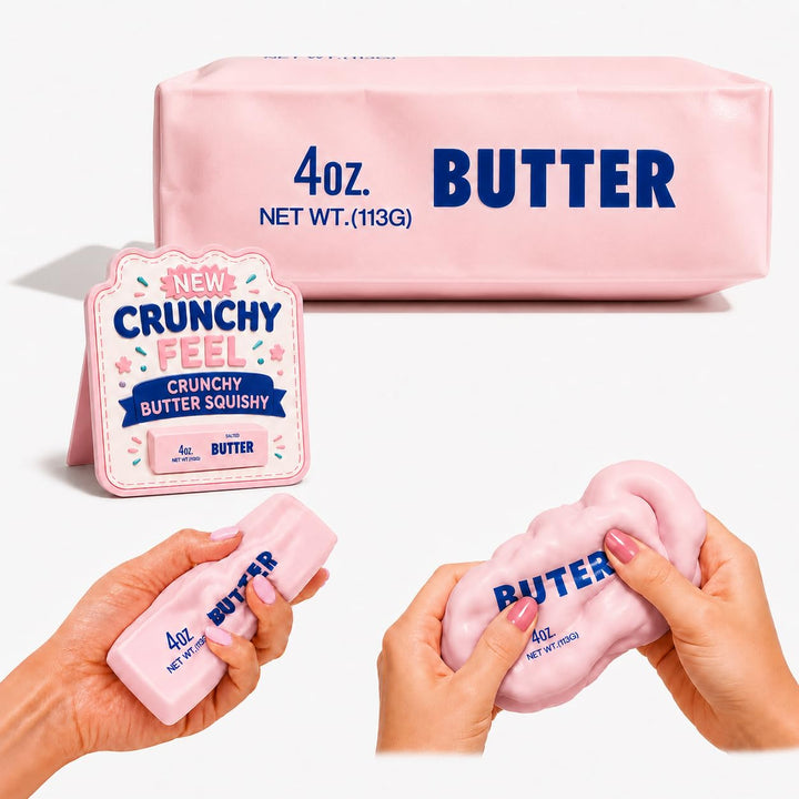 Crunchy Butter Squishy, Soft Squeeze Sensory Fidget Toy with Crunchy ASMR Texture, Butter Stick Stress Relief Toy, Fun Novelty Gift for Kids Teens and Adults, Pink