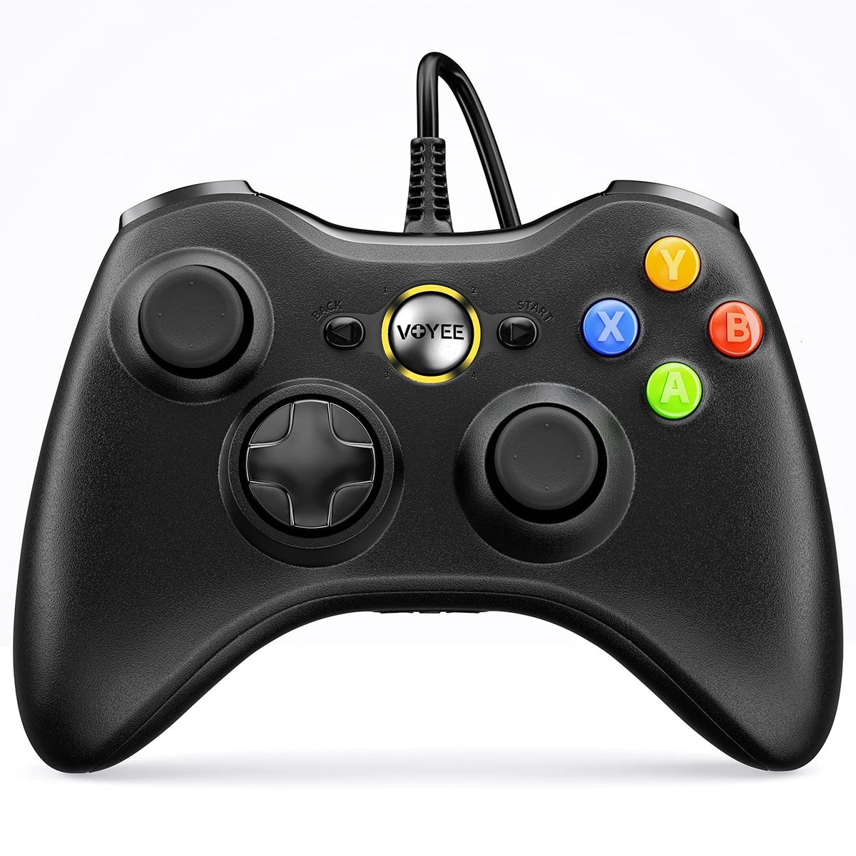 VOYEE PC Controller, Wired Compatible with Xbox 360 & Slim/Windows 10/8/7 | Upgraded Joystick, 7.2ft Cord, Ergonomic Grips, Double Shock | Enhanced (Black)