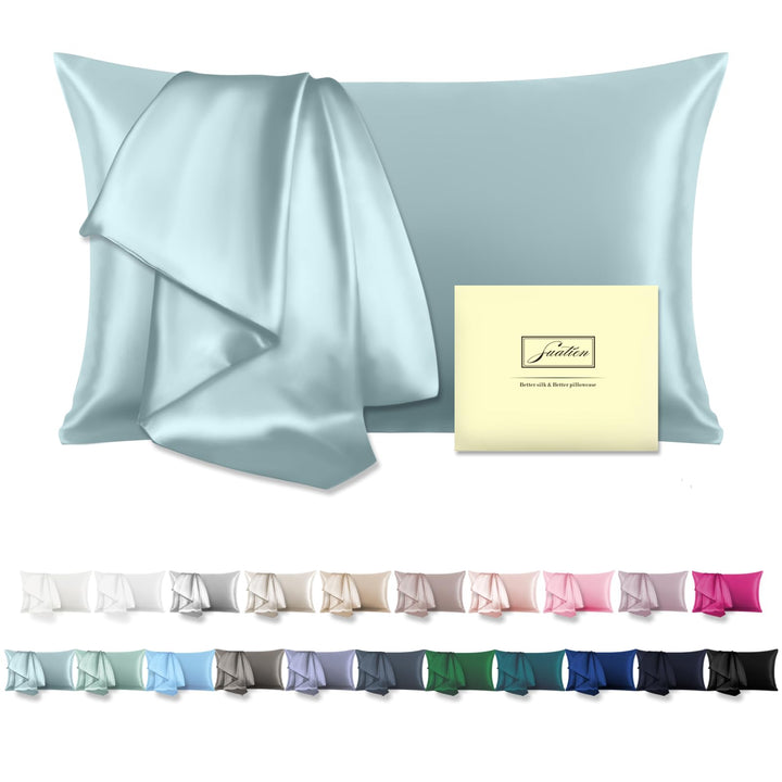 Suatien Mulberry Silk Pillowcase for Hair and Skin Standard Size, Haze Blue | Fits 20x26 Inches Pillows, Hypoallergenic, Smooth, Cooling Pillow Covers for Hot Sleepers with Hidden Zipper, Women Men Gift