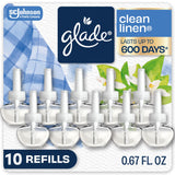 Glade PlugIns Air Freshener Refills, Clean Linen, 10 Count | 0.67 fl oz Each, Includes 10 Refills, Scented and Essential Oils for Home and Bathroom Use, Fits Glade PlugIn Warmer
