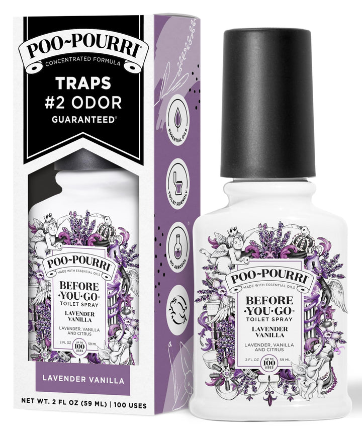 Poo-Pourri Before-You-Go Toilet Spray, Lavender Vanilla, 2 Fl Oz | Bathroom Odor Deodorizer with Essential Oils for Home or Work, Travel Essentials, TSA Approved Size, Up to 100 Uses