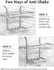 YASONIC Never Rust Shower Caddy Hanging, Aluminum Shower Racks for Inside Shower, 3-Tier Shower Organizer Hanging Over Shower Head with Hooks and Soap Holder, Silver