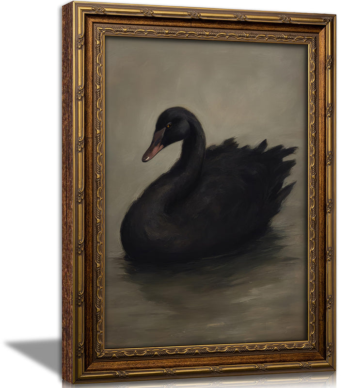 Vintage Black Swan Gold Framed Wall Art Dark Academia Painting Picture Wall Decor Victorian Goth Poster Print Artwork for Bedroom Study Living Room Bathroom Home Decoration