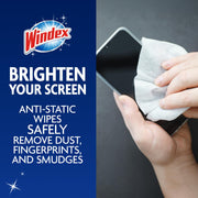 Windex Electronic Cleaning Wipes, Anti-Static & Ammonia-Free, 25 Count | Pre-Moistened Wipes for Monitors, Computer Screens, Laptops, TVs, Phones & More, Resealable Pack with Freshness Lock