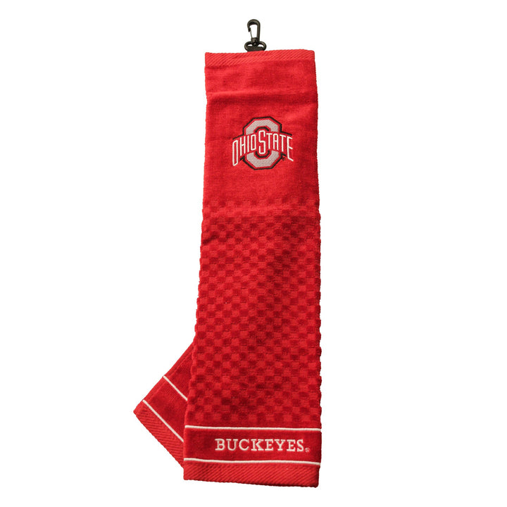 Team Golf NCAA Ohio State Buckeyes Embroidered Golf Towel Embroidered Golf Towel, Checkered Scrubber Design, Embroidered Logo